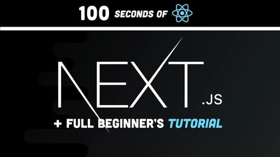 YouTube video thumbnail for "100 Seconds of Next.js" tutorial with React logo