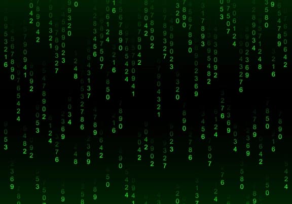 Matrix-style falling green code on black background